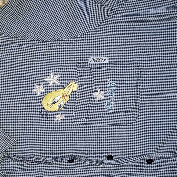 VTG LOONY TOONS TWEETY PICNIC TABLE STYLE BUTTON UP SHIRT - Picture 2 of 11